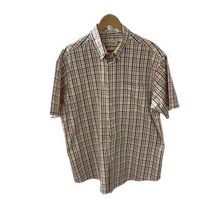 Orvis Men’s Shirt  Large 100% cotton Button Down   Plaid Short sleeve pocket